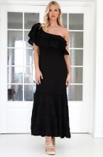 Blond Hour - Aria Linen Offshoulder Maxi dress - Black