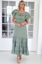 Blond Hour - Aria Linen Offshoulder Maxi dress - Khaki