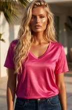 Blond Hour - Perfect Shiny V-neck Top - Cerise
