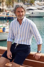 Less Worries - Striped Linen Shirt - Blue Blockstripe