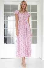 Mixed Brands - Floral Wrap Dress 638-1 - Pink