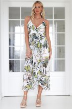 Mixed Brands - Dress 9495-9 - White Green Leaf