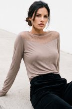 Mixed Brands - Cashmere blend top with lace R17106 - Greige