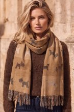 Mixed Brands - Scarf with Dogs RE-SQ04 - Camel