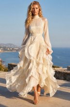 Mixed Brands - Maxi Dress with Frills 12005 - Beige