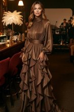 Mixed Brands - Maxi Dress with Frills 12005 - Brown