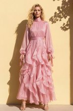 Mixed Brands - Maxi Dress with Frills 12005 - Rose