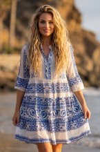 Mixed Brands - Cotton Dress with Boho Print 3271 - Blue