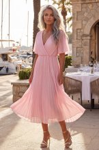 Mixed Brands - Pleated Long Dress 6752 - Rose