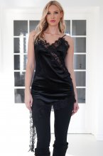 Mixed Brands - Short Asymmetrical Dress Velvet Lace 7439 - Black