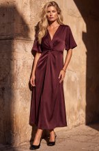 Mixed Brands - Satin Wrap Dress D28735 - Burgundy