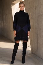 Mixed Brands - Knitted dress with turtleneck and fringes LR096089 - Navy