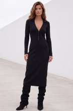 Mixed Brands - V-neck Dress with Collar QT91065 - Black