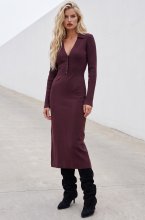 Mixed Brands - V-neck Dress with Collar QT91065 - Plum