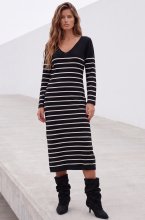 Mixed Brands - V-neck Dress with Stripes WL080110 - Black
