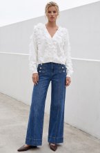 Mixed Brands - Super wide leg jeans with gold button D3322 - Denim blue