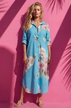 Mixed Brands - Shirt Dress with Flowers 1985-17 - Turquoise