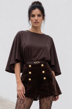 Mixed Brands - High Waist Velvet Shorts with Gold Button W46896 - Chocolate