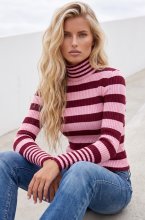 Blond Hour - Etna Striped Polo - Bordeaux/Pink