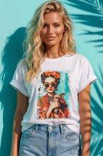 Mixed Brands - Frida Khalo Orange Flowers A4305-J4 - White