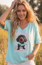 Mixed Brands - Tshirt Vneck Sausage Dog with Scarf 6712 - Green