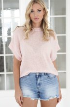 Mixed Brands - Knitted Short Sleeve Kid Mohair Top LU1184 - Rose