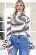 Mixed Brands - Striped top with Trumpet sleeve 20509 - Coffee White