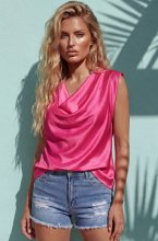 Mixed Brands - Satin Cowl Neck Top 30703 - Fuschia