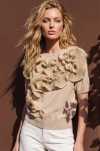 Mixed Brands - Short Sleeve Top with Lace FF03196 - Beige