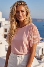 Mixed Brands - Top with Lace Sleeve TS3923 - Pink