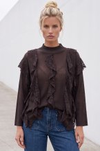 Mixed Brands - Top with lace ruffles LR095782 - Dark Brown