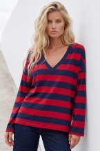 Mixed Brands - Striped V-neck Sweater TE568 - Navy/Red