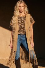 Mixed Brands - Crochet and Fringes Vest 8982 - Camel