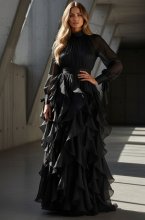 Mixed Brands - Maxi Dress with Frills 12005 - Black