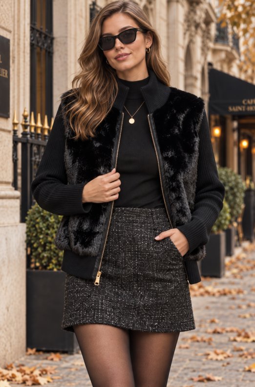 Mixed Brands - Jacket with Faux Fur 10226 - Black