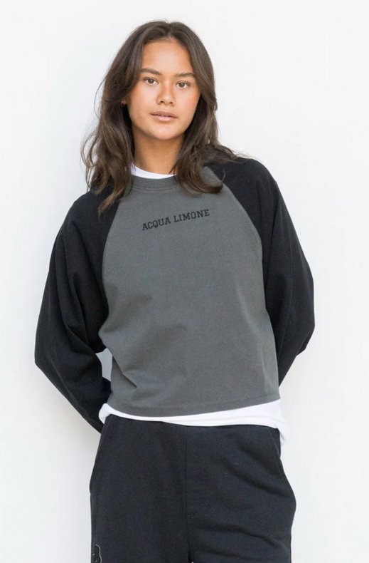 Acqua Limone - Cropped Varsity LS Tee - Black