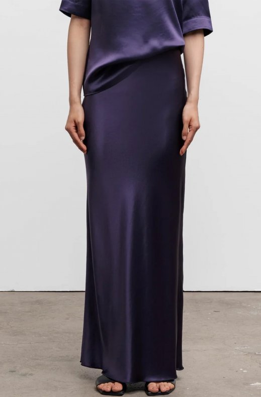 Ahlvar Gallery - Hana Long Logo Satin Skirt - Plum