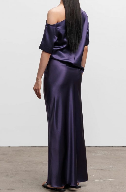 Ahlvar Gallery - Hana Long Logo Satin Skirt - Plum