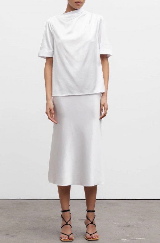 Ahlvar Gallery - Hana Silk Satin Skirt Optic White
