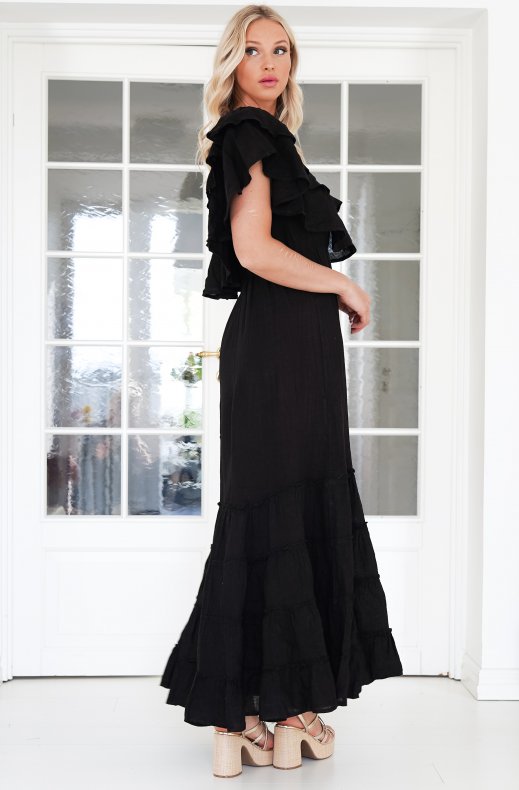 Blond Hour - Aria Linen Offshoulder Maxi dress - Black