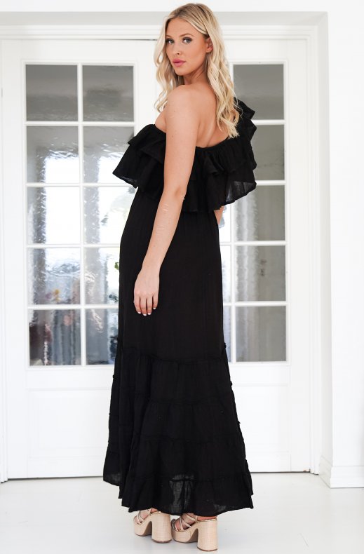 Blond Hour - Aria Linen Offshoulder Maxi dress - Black