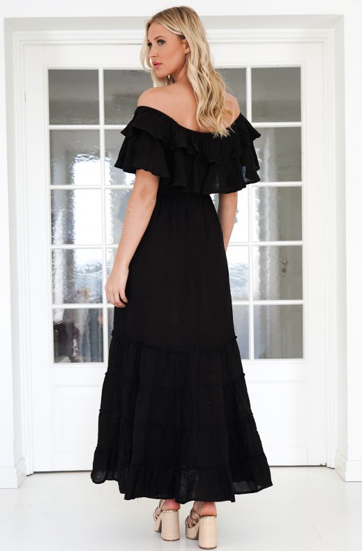 Blond Hour - Aria Linen Offshoulder Maxi dress - Black