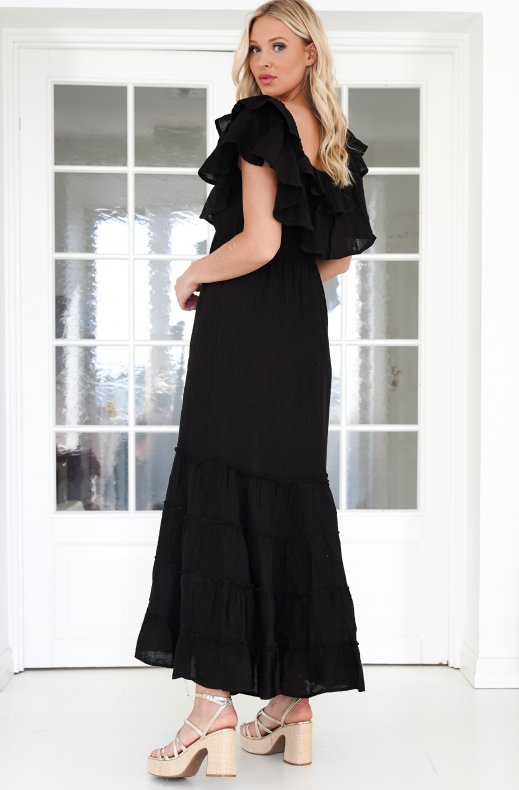 Blond Hour - Aria Linen Offshoulder Maxi dress - Black