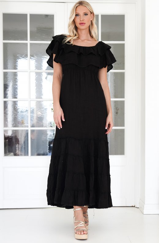 Blond Hour - Aria Linen Offshoulder Maxi dress - Black