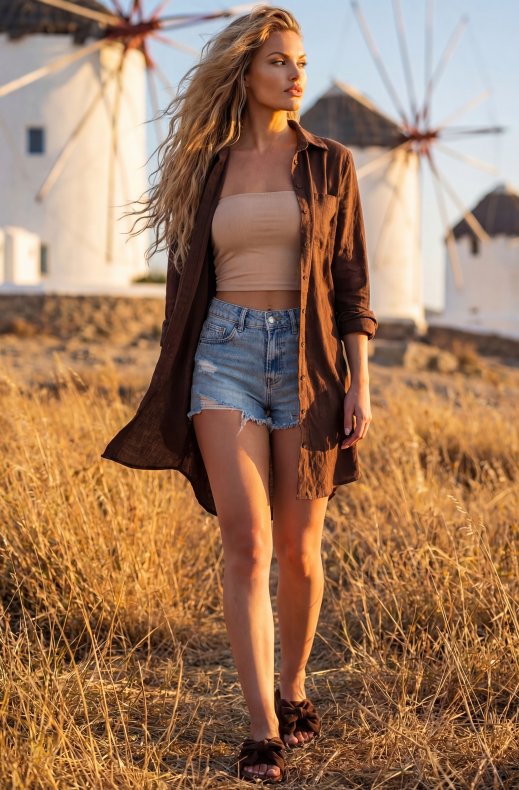 Blond Hour - Dolce Vita Linen Shirt - Chocolate