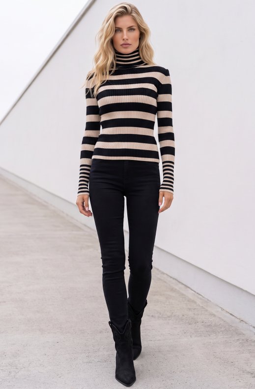 Blond Hour - Etna Striped Polo - Beige/Black
