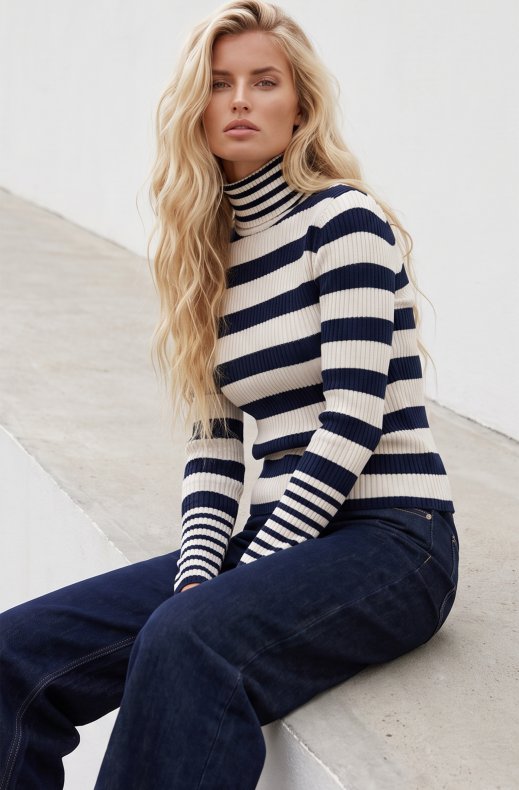 Blond Hour - Etna Striped Polo - Navy/Offwhite