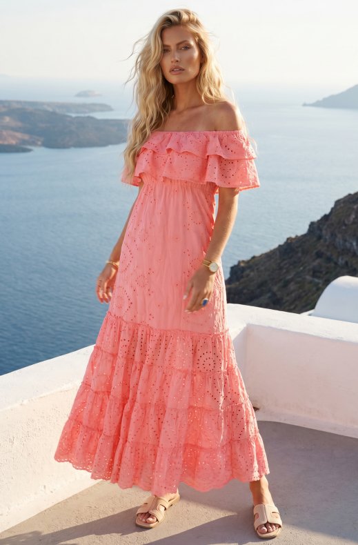 Blond Hour - Formentera Maxi Dress Broderie Angalise - Coral