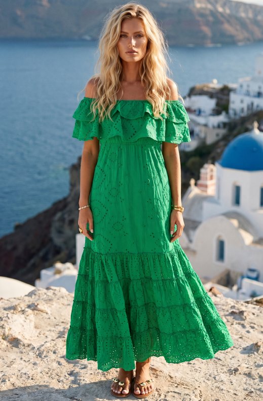 Blond Hour - Formentera Maxidress Offshoulder - Vibrant Green