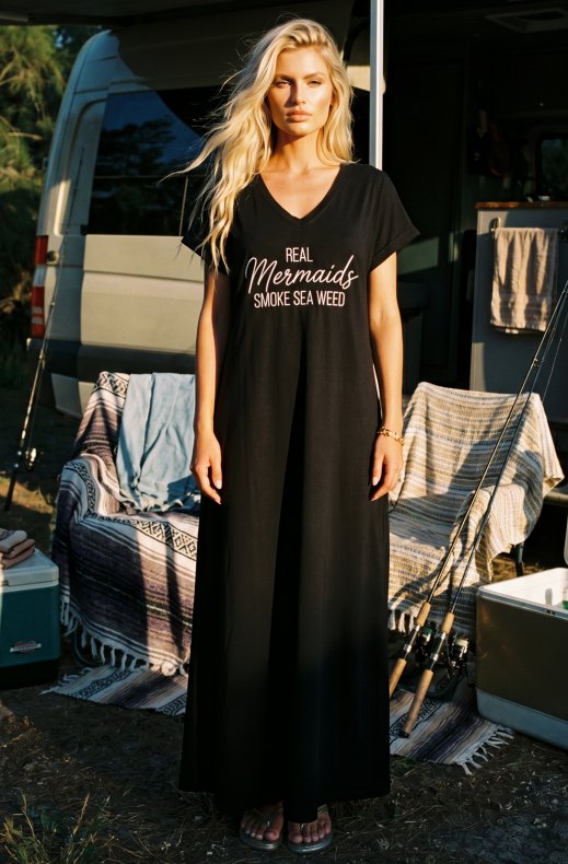 Blond Hour - Mermaid T-Shirt Dress - Black